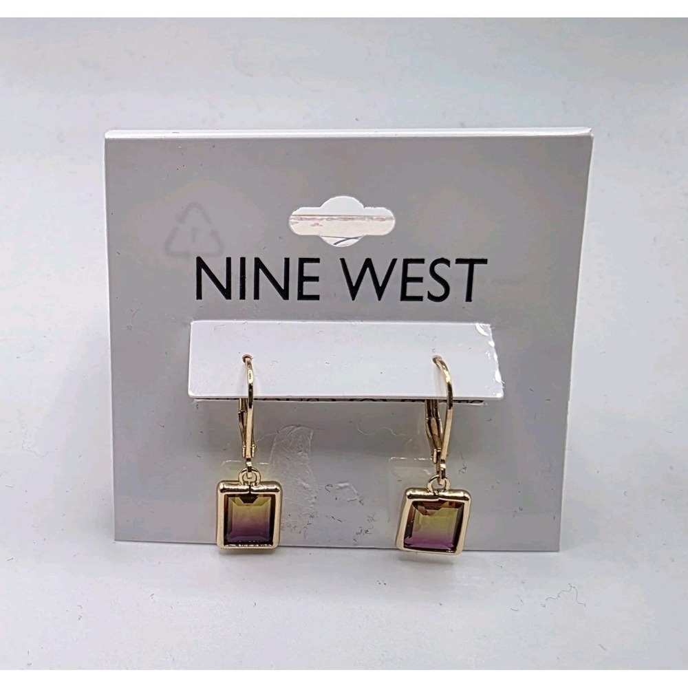 New NINE WEST Gold Tone Dangling Ombre Color Pierced Earrings NWT‎